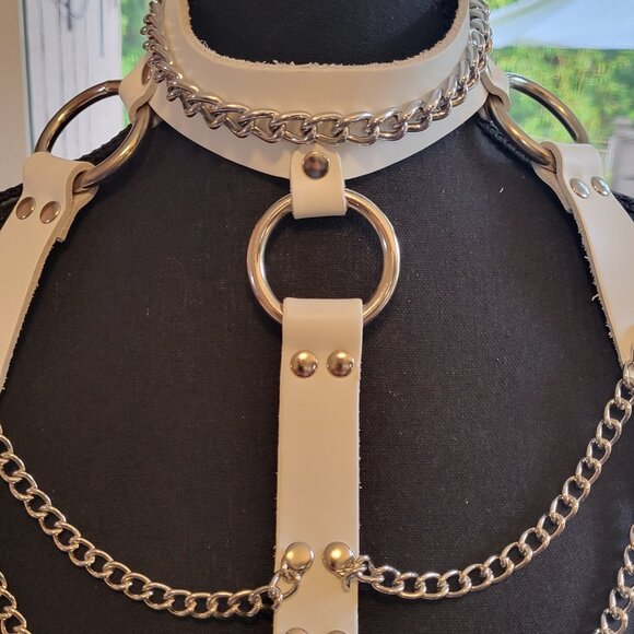 Goth Chain Leather Body Harness Necklace Cosplay Festival Bra - Picture 4 of 9